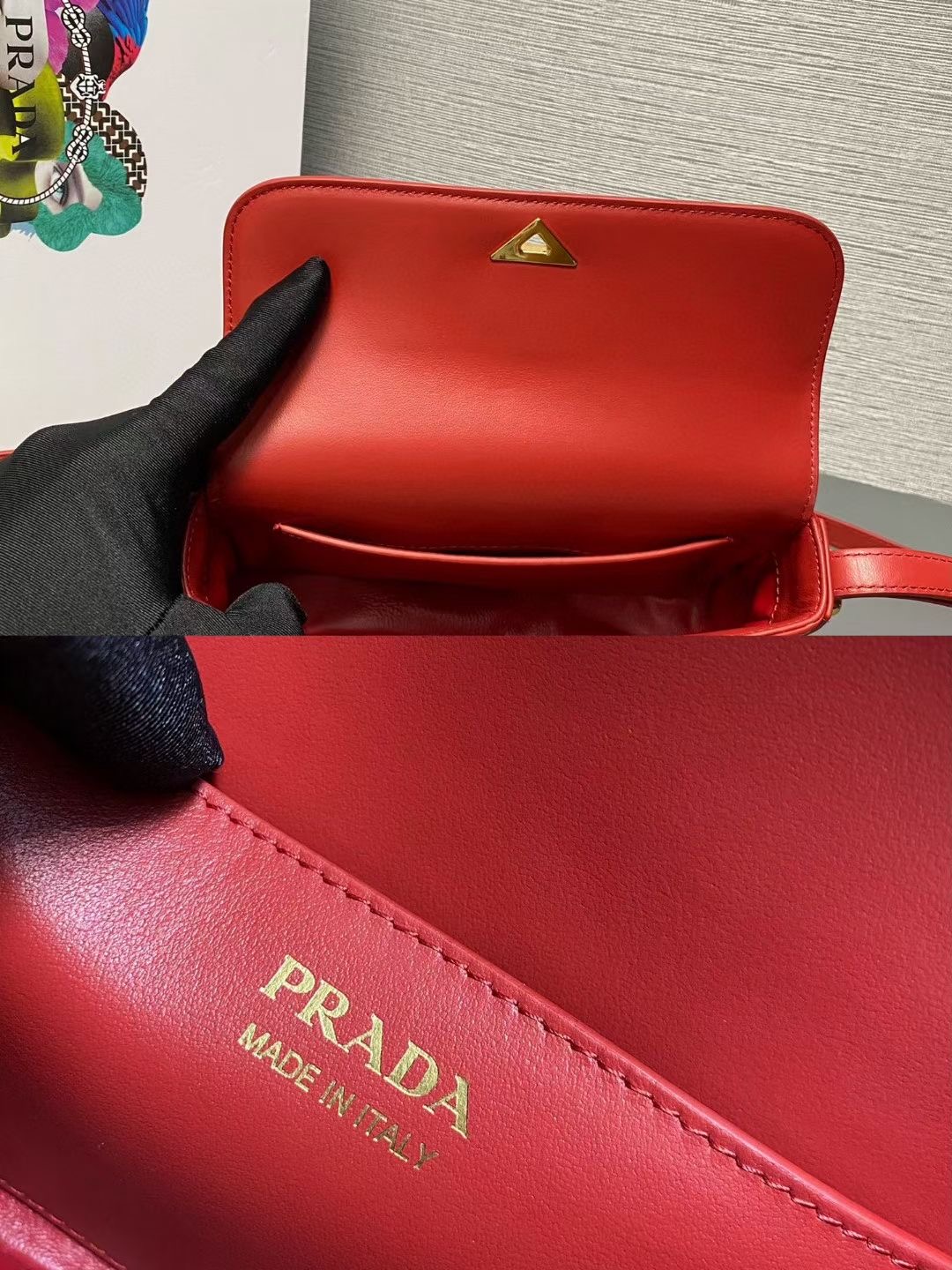 Prada Patent leather shoulder bag with flap 1BD339 red