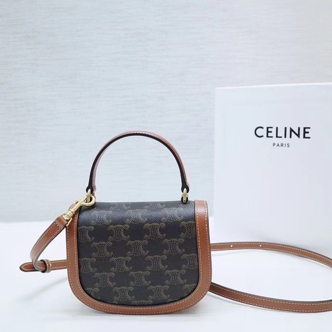 CELINE MINI BESACE CLEA TRIOMPHE CANVAS AND CALFSKIN 10L063 TAN