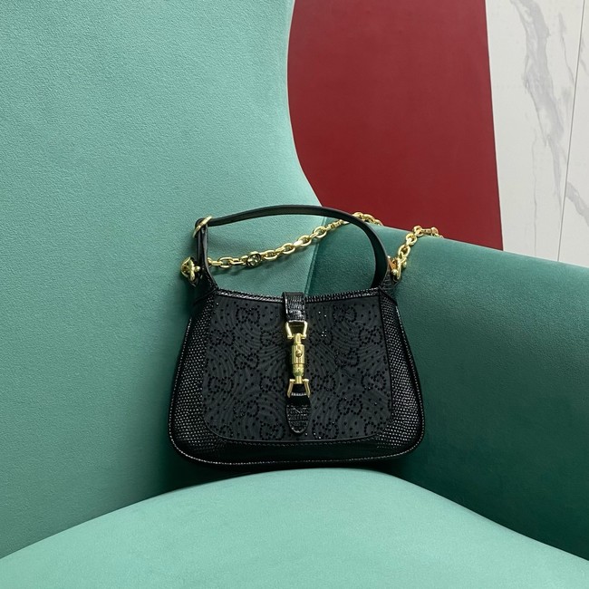 Gucci JACKIE 1961 CRYSTAL GG MINI SHOULDER BAG 675799 black