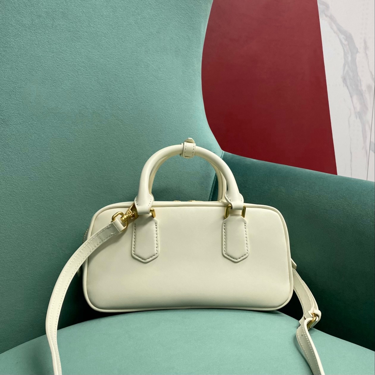 MIU MIU Original Leather Top Handle Bag 5BB147 WHITE