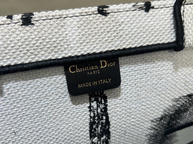 Medium Dior Book Tote White and Black Paris Embroidery M1296ZEG