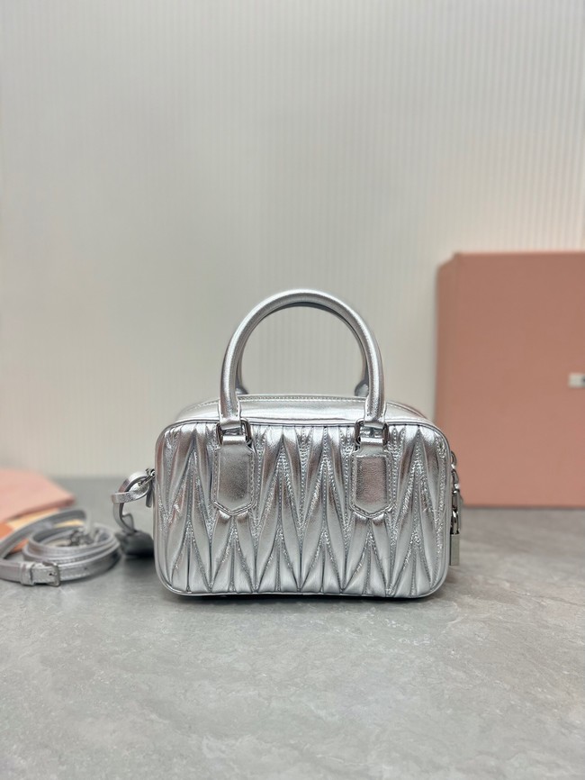 MIU MIU Original Leather Top Handle Bag 5BB123 Silver