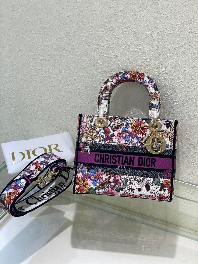 Dior Medium Lady D-Lite Bag White Multicolor Dior 4 Saisons Ete Embroidery M0565OEB