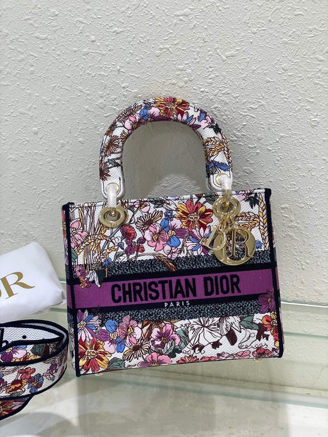 Dior Medium Lady D-Lite Bag White Multicolor Dior 4 Saisons Ete Embroidery M0565OEB