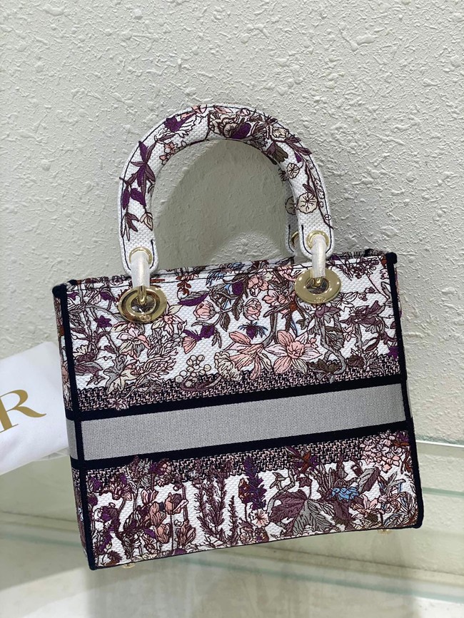 Dior Medium Lady D-Lite Bag White Multicolor Dior 4 Saisons Hiver Embroidery M0565OEB