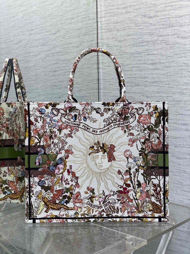 Large Dior Book Tote Ecru Multicolor Dior 4 Saisons Automne Soleil Embroidery M1286ZEB