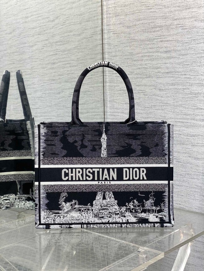 Medium Dior Book Tote White and Black New York Embroidery M1296ZEG