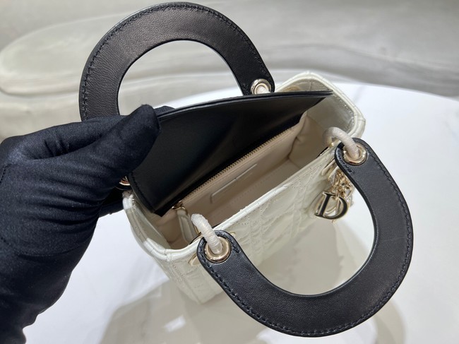 Mini Lady Dior Bag Two-Tone Latte and black Cannage Lambskin M0505ONI