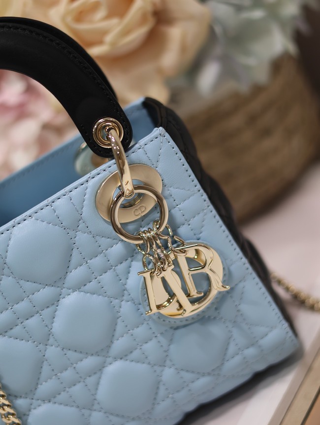 Mini Lady Dior Bag Two-Tone Sky Blue and Steel Gray Cannage Lambskin M0505ONI