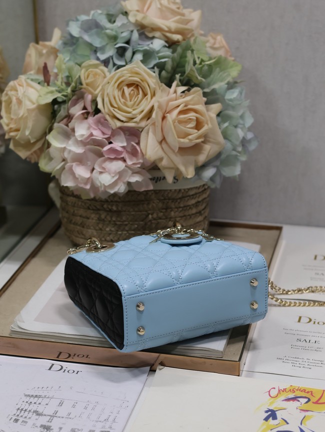 Mini Lady Dior Bag Two-Tone Sky Blue and Steel Gray Cannage Lambskin M0505ONI