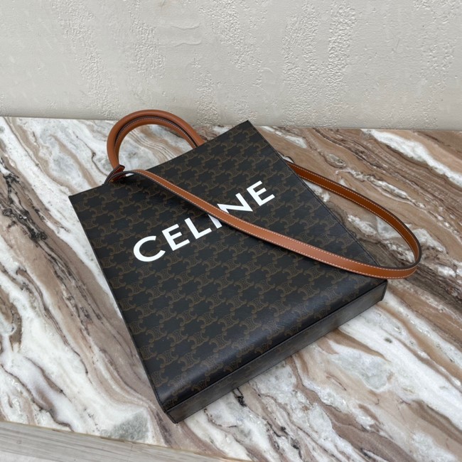 CELINE SMALL CABAS VERTICAL IN TRIOMPHE CANVAS AND CALFSKIN 191542 TAN