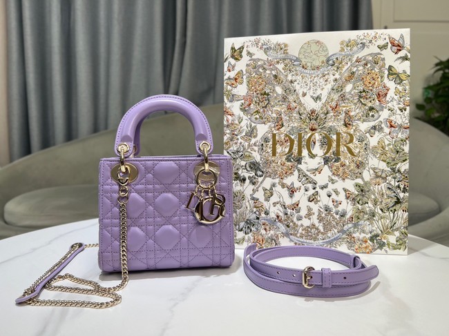 Mini Lady Dior Bag Lilac Cannage Lambskin M0505O