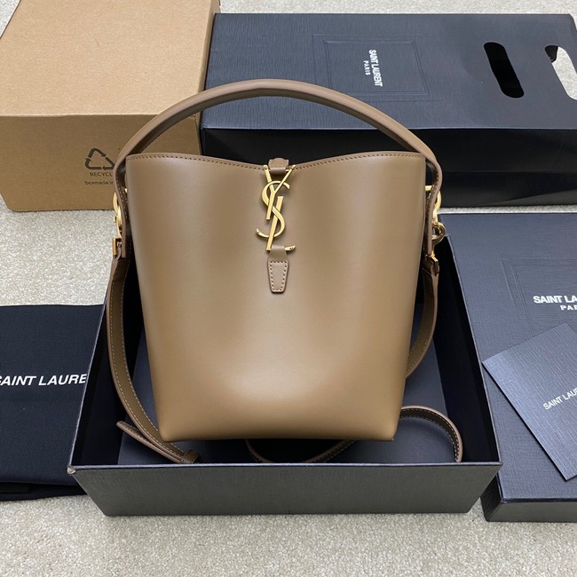 SAINT LAURENT LE 37 SMALL IN SHINY LEATHER 749036 Khaki