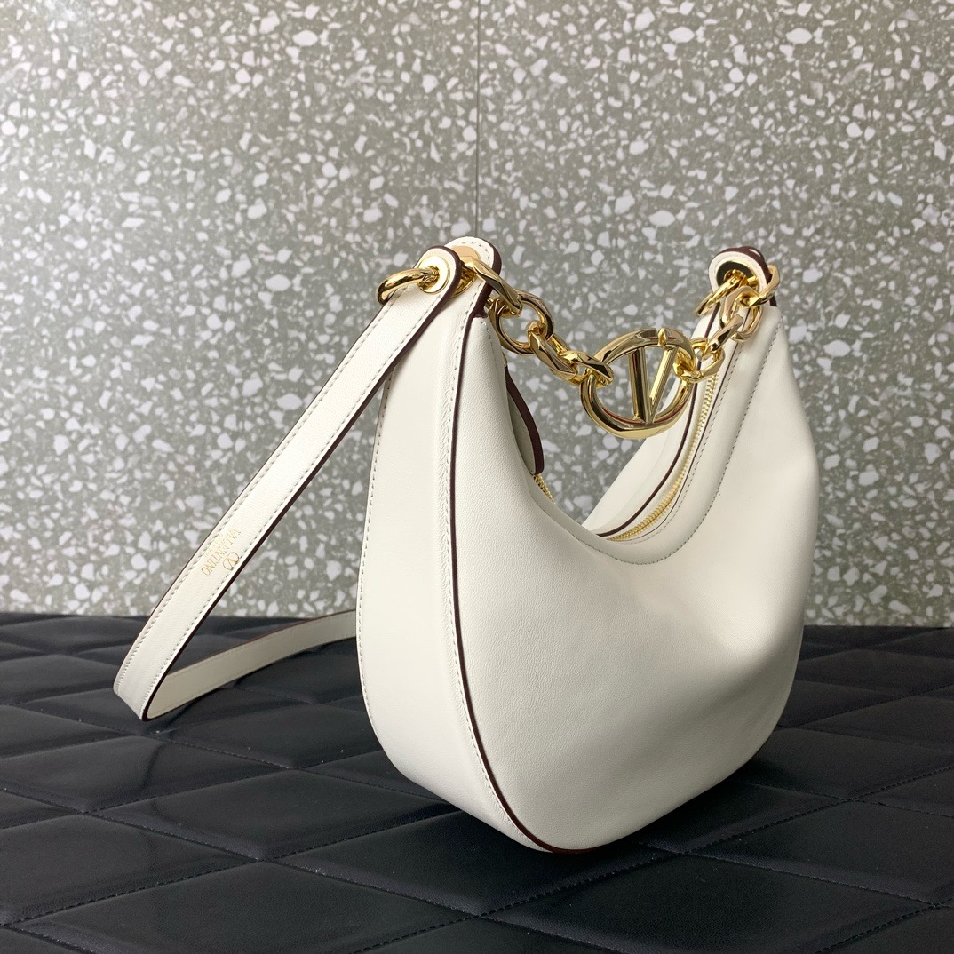 VALENTINO Vlogo Moon small leather HOBO bag chain N08J WHITE