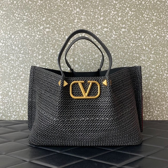 VALENTINO Medium RAFFIA MACRAME Shoulder Bag 0330L black