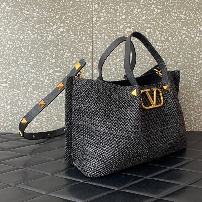 VALENTINO Medium RAFFIA MACRAME Shoulder Bag 0330L black