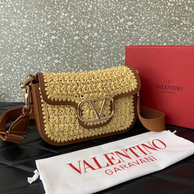 VALENTINO Medium RAFFIA MACRAME Shoulder Bag 0356 brown