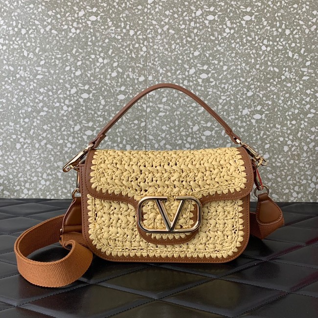 VALENTINO Medium RAFFIA MACRAME Shoulder Bag 0356 brown