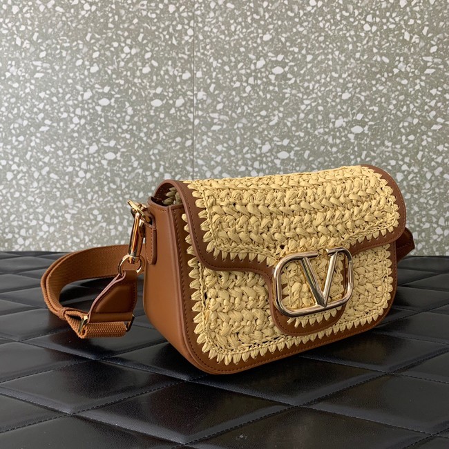 VALENTINO Medium RAFFIA MACRAME Shoulder Bag 0356 brown