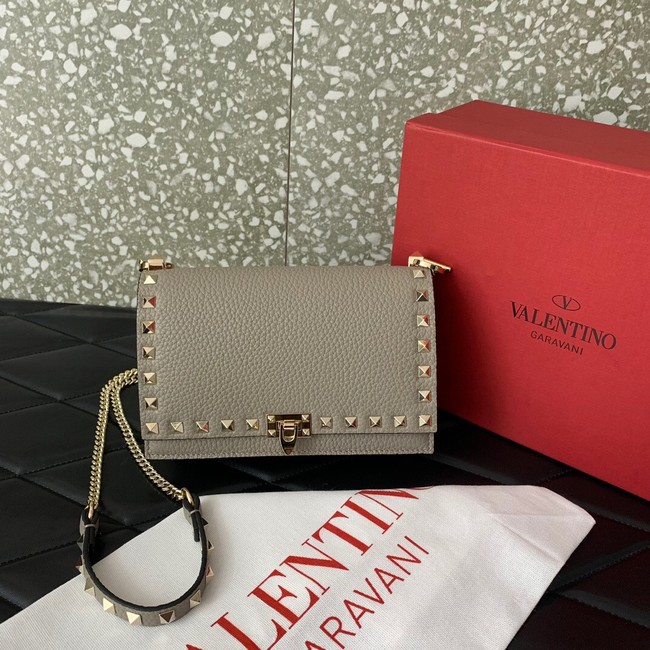 VALENTINO Rockstud calfskin chain bag HHI16 gray