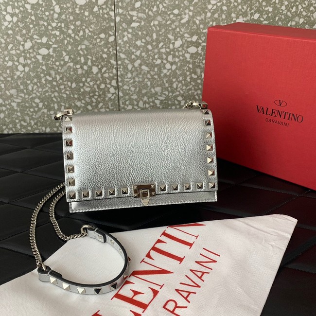 VALENTINO Rockstud calfskin chain bag SHI16 silver