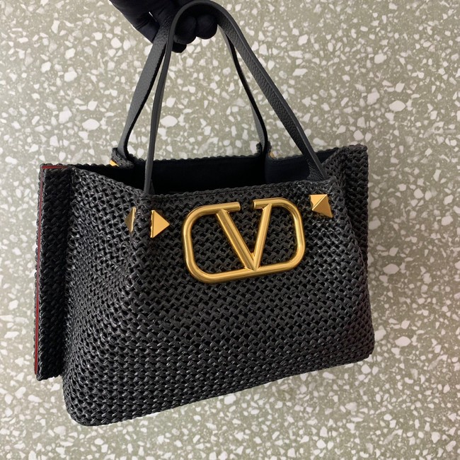 VALENTINO Small RAFFIA MACRAME Shoulder Bag 0330S black