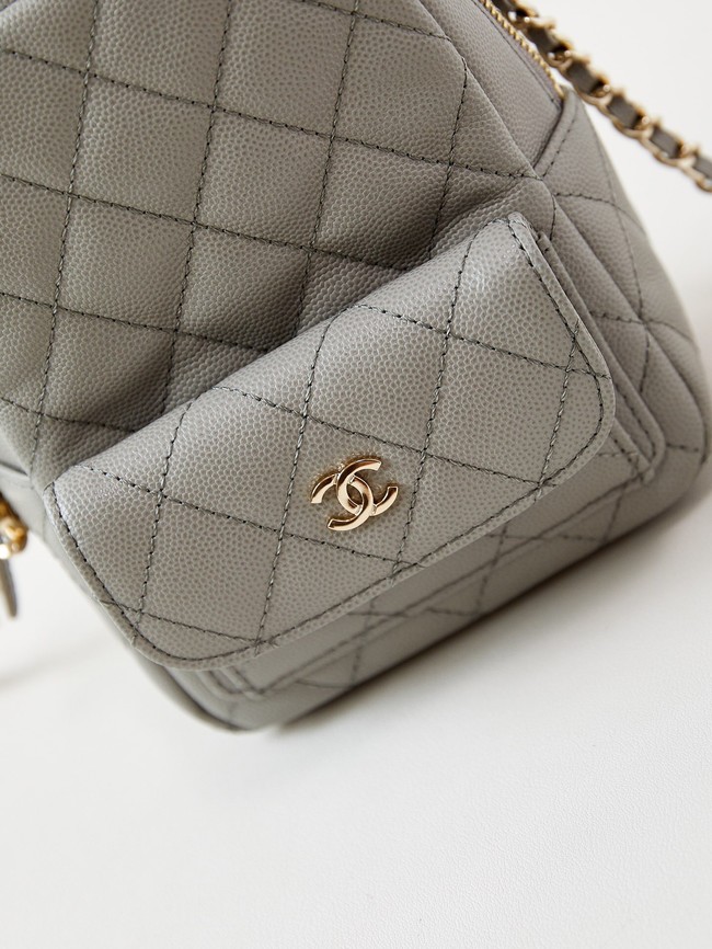 Chanel MINI BACKPACK AP3753 Grained Calfskin & Gold-Tone Metal gray