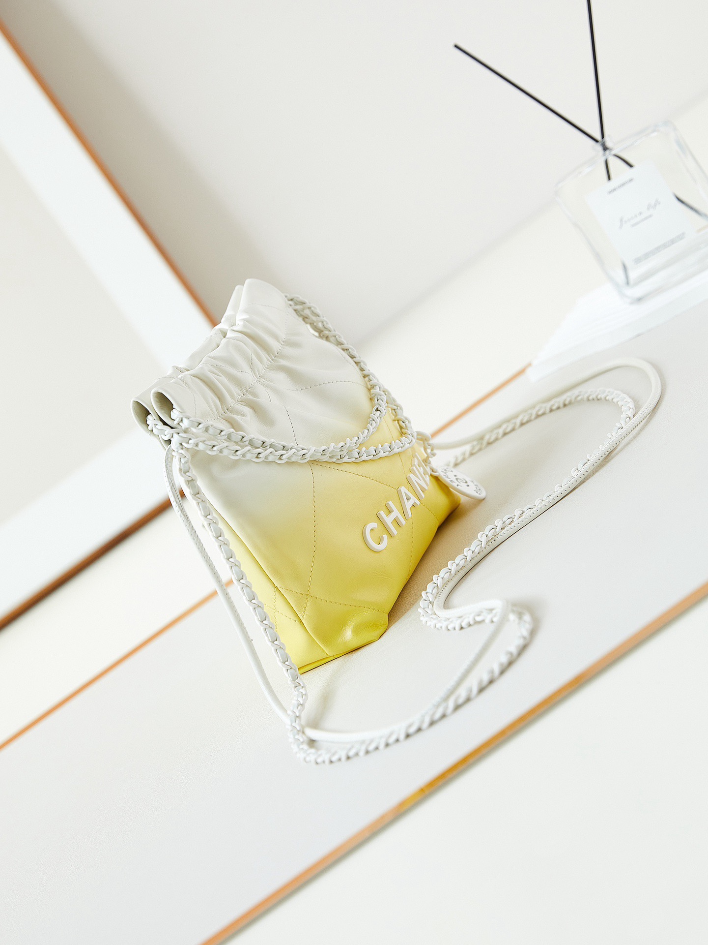 CHANEL 22 MINI HANDBAG AS3980 White & Light yellow