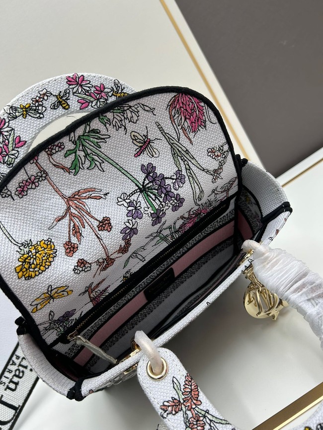 MEDIUM LADY D-LITE BAG White Multicolor Embroidery M0565O