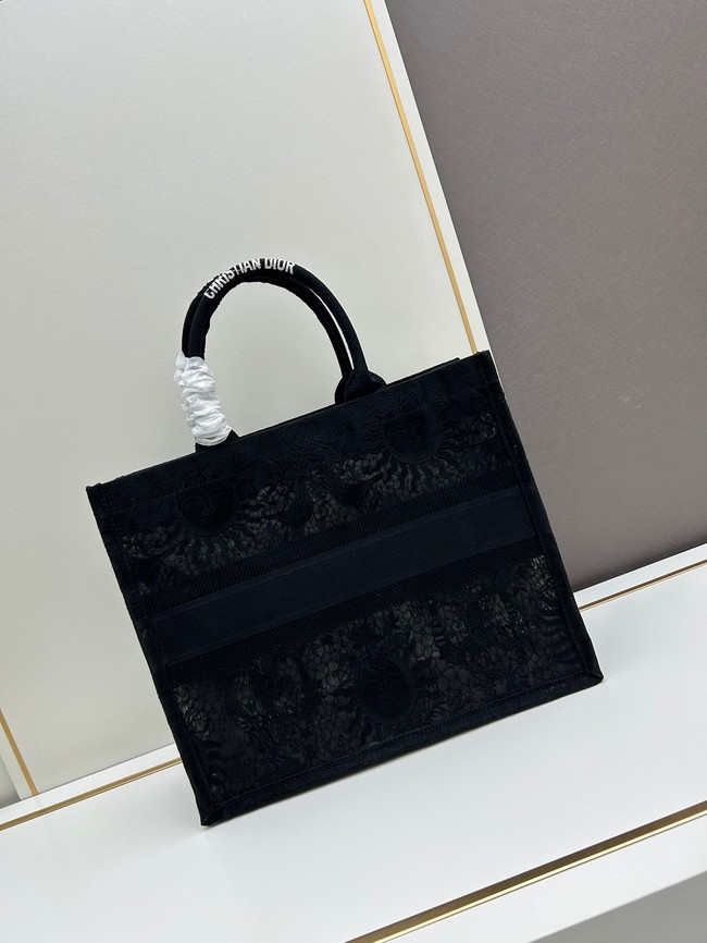 Large Dior Book Tote Dioriviera Black Toile de Jouy Soleil Macrame Embroidery M1286ZE black