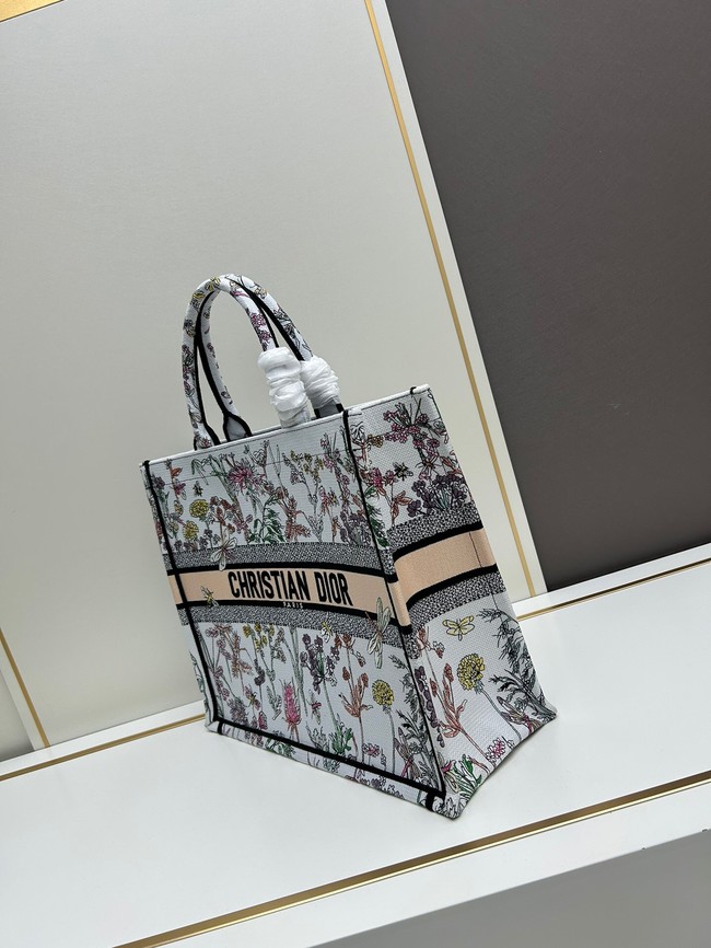 Large Dior Book Tote white Multicolor Dior Herbarium Embroidery M1286ZE