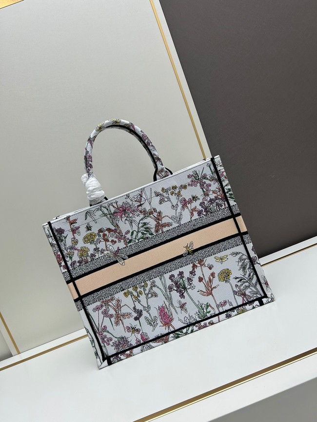 Large Dior Book Tote white Multicolor Dior Herbarium Embroidery M1286ZE