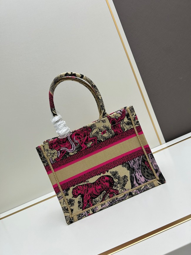 SMALL DIOR BOOK TOTE Raffia with Aquamarina Toile de Jouy Sauvage Embroidery M1296ZRf pink