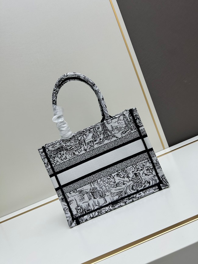 SMALL DIOR BOOK TOTE White and Black Paris Allover Embroidery M1296ZRf gray