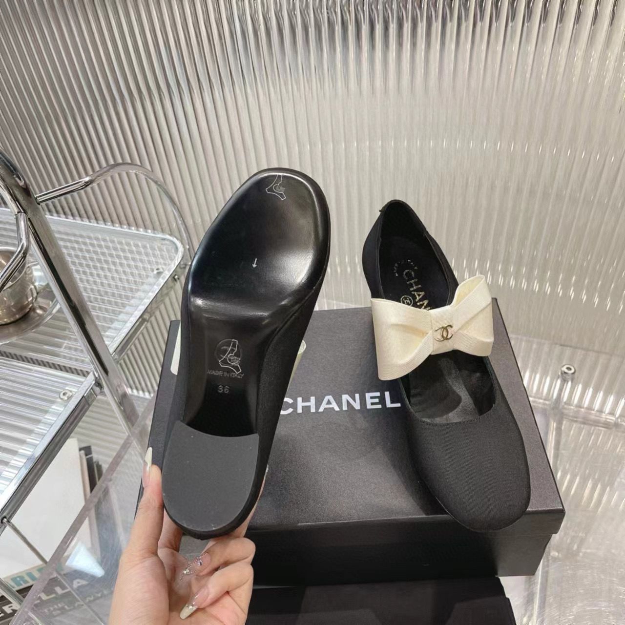 Chanel 24C Bow Mary Jane Shoes Original  Calf Leather 55MM Heels C85923 Black