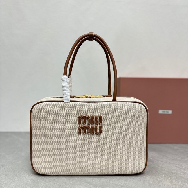MIU MIU Original canvas&Leather Top Handle Bag 5BB117 brown