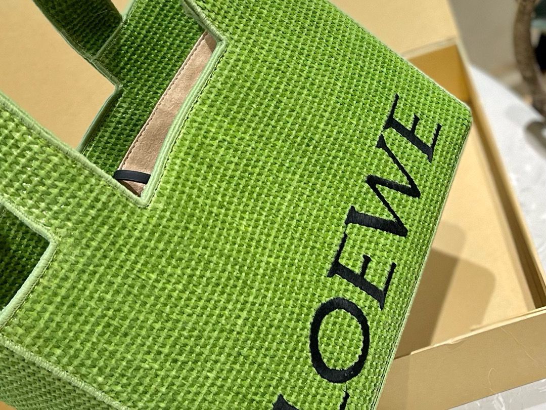 Loewe Anagram Basket Woven Straw Shopping Tote Bag 652399 Green