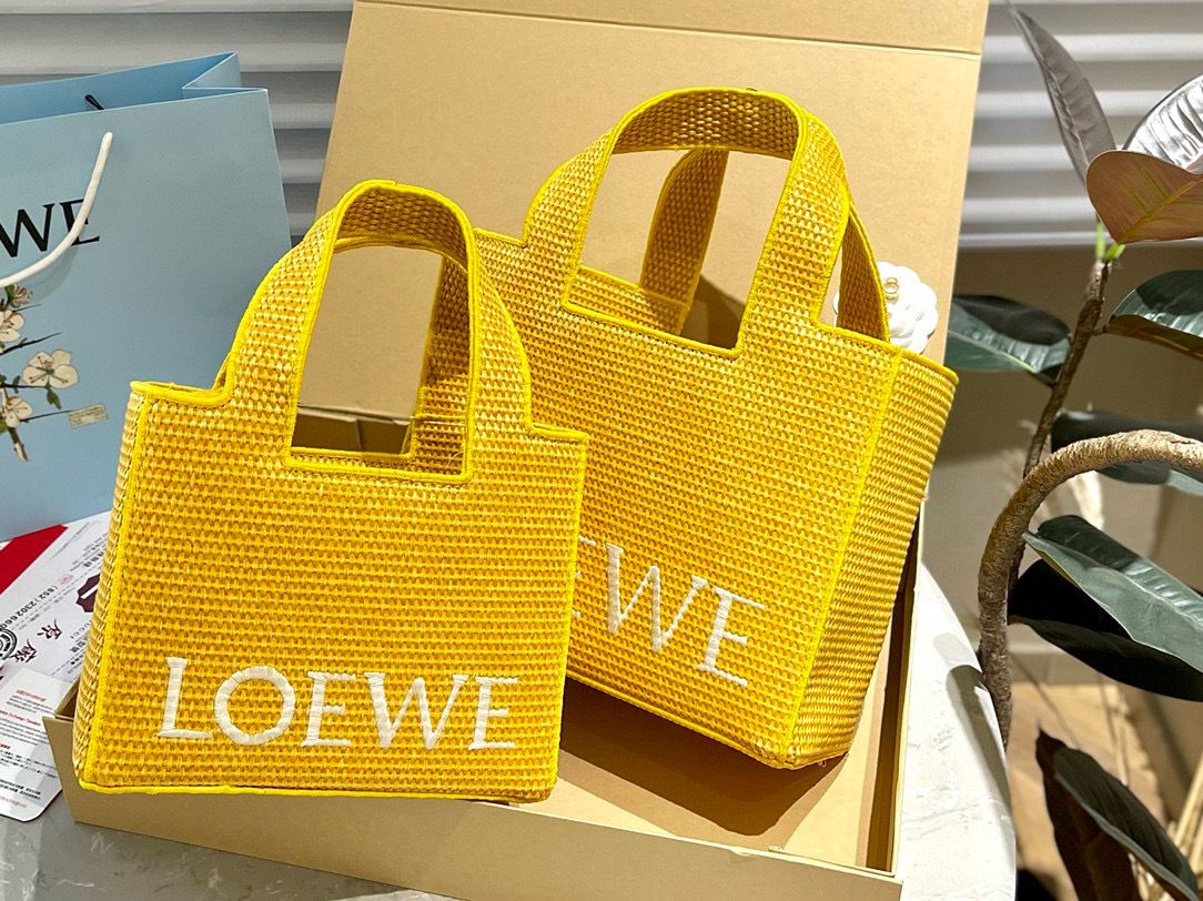 Loewe Anagram Basket Woven Straw Shopping Tote Bag 652399 Yellow