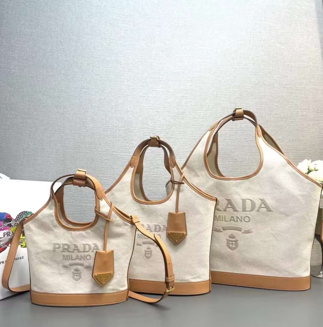 Prada Original Linen Canvas Shopping Bag 1BG472 Brown