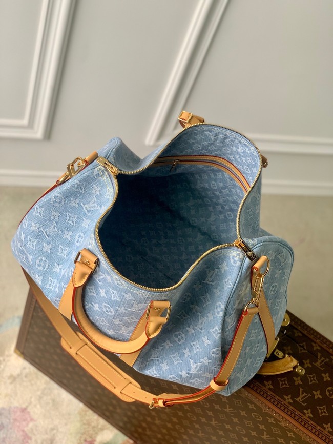 Louis Vuitton NEW Keepall Bandouliere 45 M25334 Sky Blue Denim