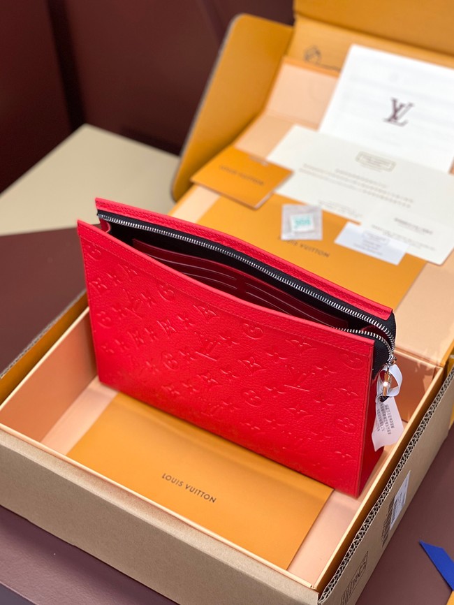 Louis Vuitton Pochette Voyage Monogram embossed cowhide leather MM M61692 red