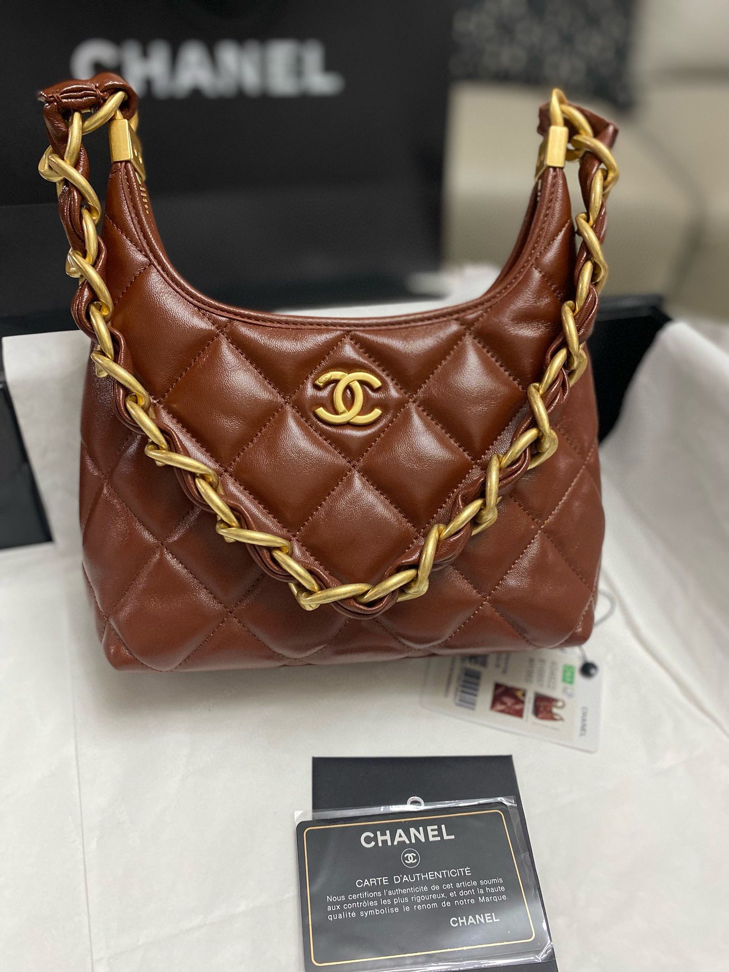 Chanel 24A Original Leather Small Hobo Bag AS4922 AS4923 Brown