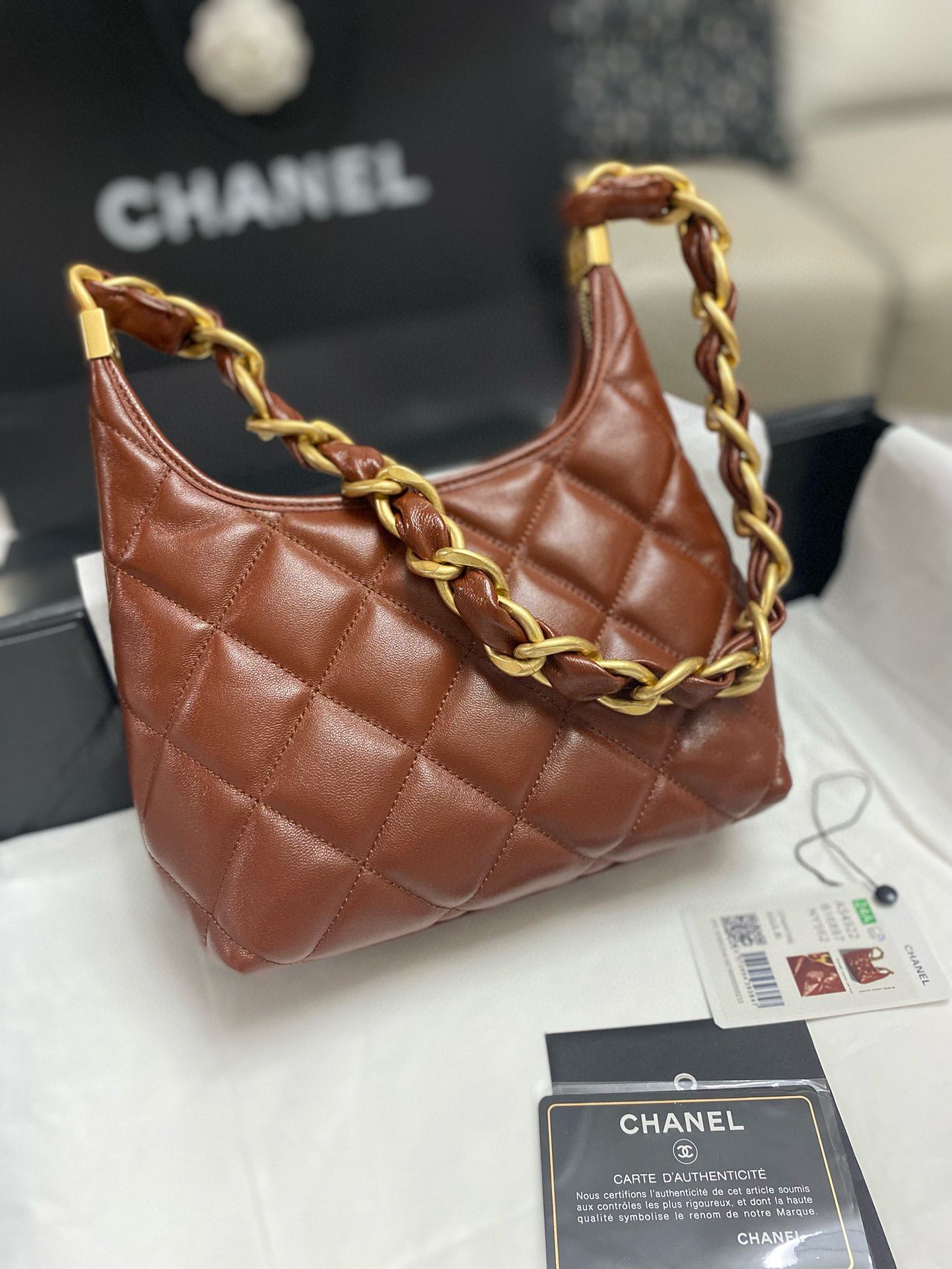 Chanel 24A Original Leather Small Hobo Bag AS4922 AS4923 Brown