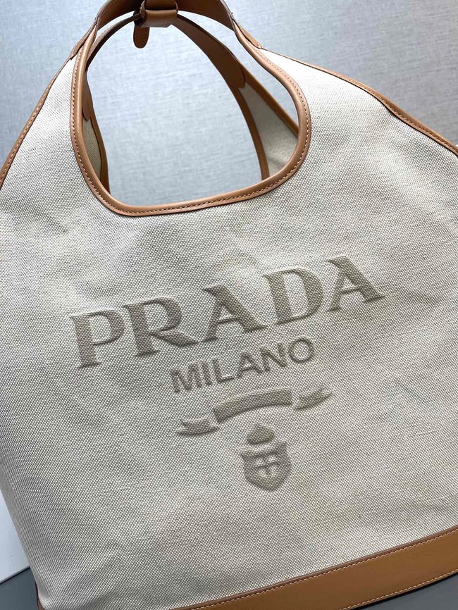 Prada Large linen blend and leather tote bag 1BG472 Fabric&leather