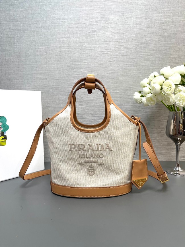 Prada small linen blend and leather tote bag Fabric&leather 1BE074