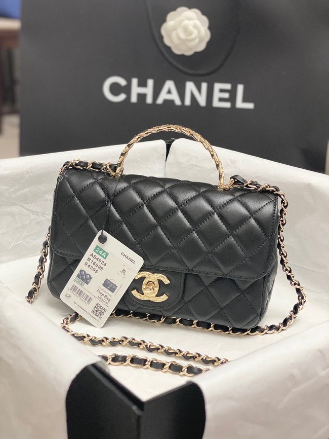 Chanel MINI FLAP BAG WITH TOP HANDLE AS4924 black