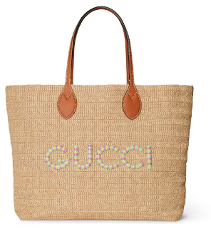 Gucci MEDIUM STRAW-EFFECT TOTE 779666 Multicolor