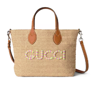 Gucci SMALL STRAW-EFFECT TOTE 779671 Multicolor