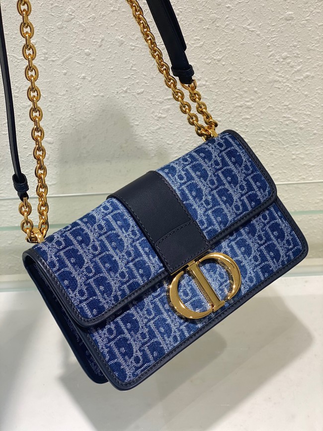 DIOR 30 Montaigne East-West Bag with Chain Blue Denim Dior Oblique Jacquard M9334UDC