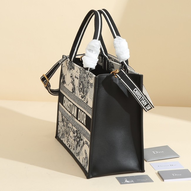 Medium Dior Book Tote Latte Multicolor Dior Zodiac Embroidery and Black Calfskin M1324CET